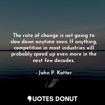  The rate of change is not going to slow down anytime soon. If anything, competit... - John P. Kotter - Quotes Donut