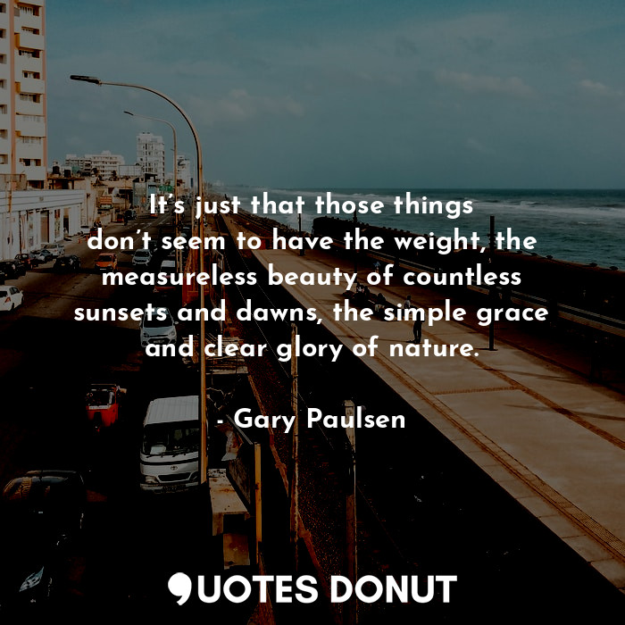  It’s just that those things don’t seem to have the weight, the measureless beaut... - Gary Paulsen - Quotes Donut