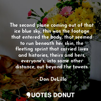  The second plane coming out of that ice blue sky, this was the footage that ente... - Don DeLillo - Quotes Donut