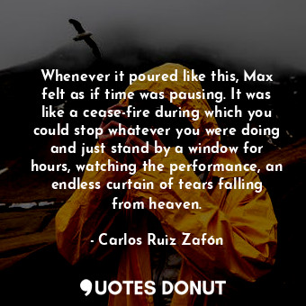  Whenever it poured like this, Max felt as if time was pausing. It was like a cea... - Carlos Ruiz Zafón - Quotes Donut