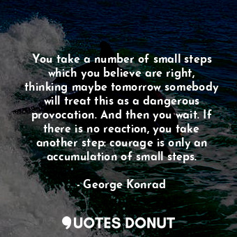 You take a number of small steps which you believe are right, thinking maybe tomorrow somebody will treat this as a dangerous provocation. And then you wait. If there is no reaction, you take another step: courage is only an accumulation of small steps.
