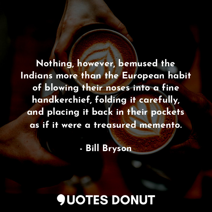  Nothing, however, bemused the Indians more than the European habit of blowing th... - Bill Bryson - Quotes Donut