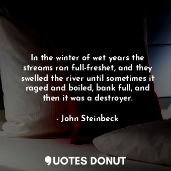  In the winter of wet years the streams ran full-freshet, and they swelled the ri... - John Steinbeck - Quotes Donut