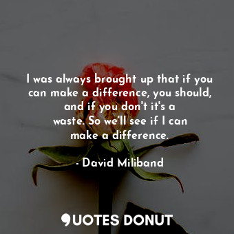  I was always brought up that if you can make a difference, you should, and if yo... - David Miliband - Quotes Donut