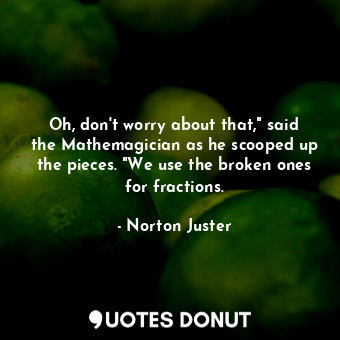 Oh, don't worry about that," said the Mathemagician as he scooped up the pieces. "We use the broken ones for fractions.