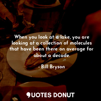  When you look at a lake, you are looking at a collection of molecules that have ... - Bill Bryson - Quotes Donut