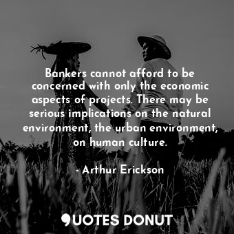 Bankers cannot afford to be concerned with only the economic aspects of projects. There may be serious implications on the natural environment, the urban environment, on human culture.