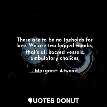 There are to be no toeholds for love. We are two-legged wombs, that’s all: sacred vessels, ambulatory chalices.