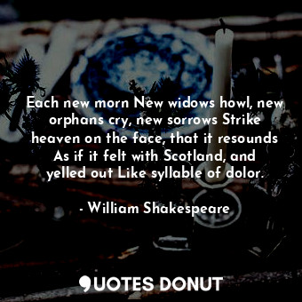  Each new morn New widows howl, new orphans cry, new sorrows Strike heaven on the... - William Shakespeare - Quotes Donut
