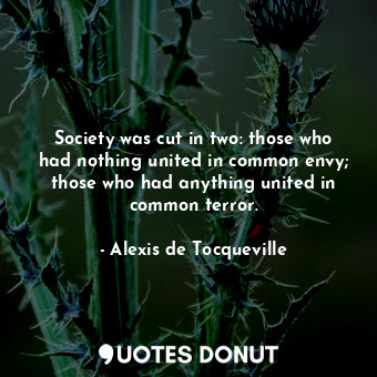 Society was cut in two: those who had nothing united in common envy; those who had anything united in common terror.