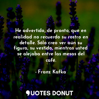  He advertido, de pronto, que en realidad no recuerdo su rostro en detalle. Sólo ... - Franz Kafka - Quotes Donut