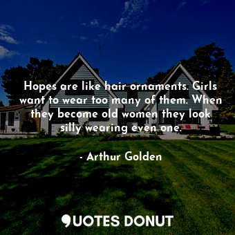 Hopes are like hair ornaments. Girls want to wear too many of them. When they become old women they look silly wearing even one.