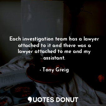 Each investigation team has a lawyer attached to it and there was a lawyer attached to me and my assistant.