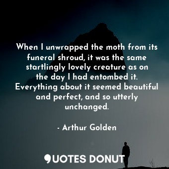 When I unwrapped the moth from its funeral shroud, it was the same startlingly lovely creature as on the day I had entombed it. Everything about it seemed beautiful and perfect, and so utterly unchanged.