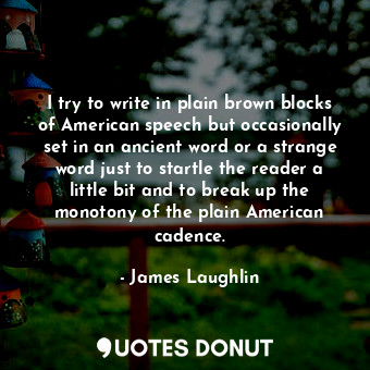 I try to write in plain brown blocks of American speech but occasionally set in an ancient word or a strange word just to startle the reader a little bit and to break up the monotony of the plain American cadence.