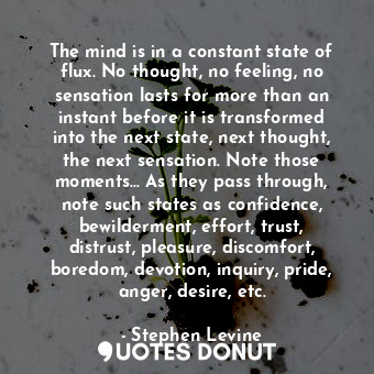  The mind is in a constant state of flux. No thought, no feeling, no sensation la... - Stephen Levine - Quotes Donut