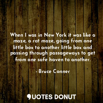  When I was in New York it was like a maze, a rat maze, going from one little box... - Bruce Conner - Quotes Donut