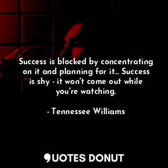 Success is blocked by concentrating on it and planning for it... Success is shy - it won&#39;t come out while you&#39;re watching.