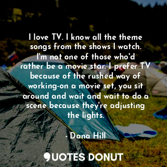 I love TV. I know all the theme songs from the shows I watch. I&#39;m not one of those who&#39;d rather be a movie star. I prefer TV because of the rushed way of working-on a movie set, you sit around and wait and wait to do a scene because they&#39;re adjusting the lights.