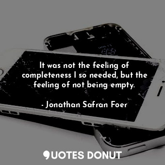  It was not the feeling of completeness I so needed, but the feeling of not being... - Jonathan Safran Foer - Quotes Donut