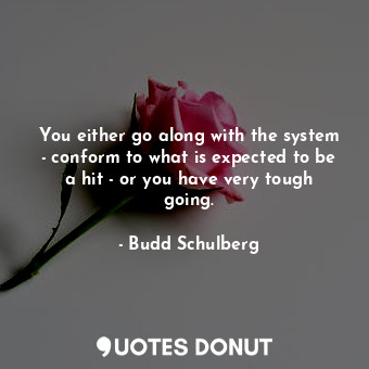  You either go along with the system - conform to what is expected to be a hit - ... - Budd Schulberg - Quotes Donut