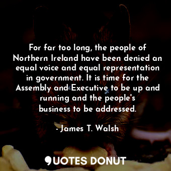 For far too long, the people of Northern Ireland have been denied an equal voice and equal representation in government. It is time for the Assembly and Executive to be up and running and the people&#39;s business to be addressed.