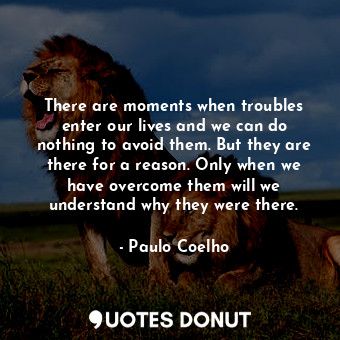 There are moments when troubles enter our lives and we can do nothing to avoid them. But they are there for a reason. Only when we have overcome them will we understand why they were there.