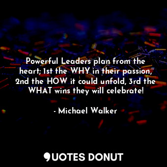 Powerful Leaders plan from the heart; 1st the WHY in their passion, 2nd the HOW it could unfold, 3rd the WHAT wins they will celebrate!