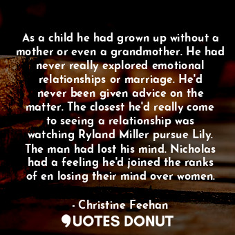  As a child he had grown up without a mother or even a grandmother. He had never ... - Christine Feehan - Quotes Donut