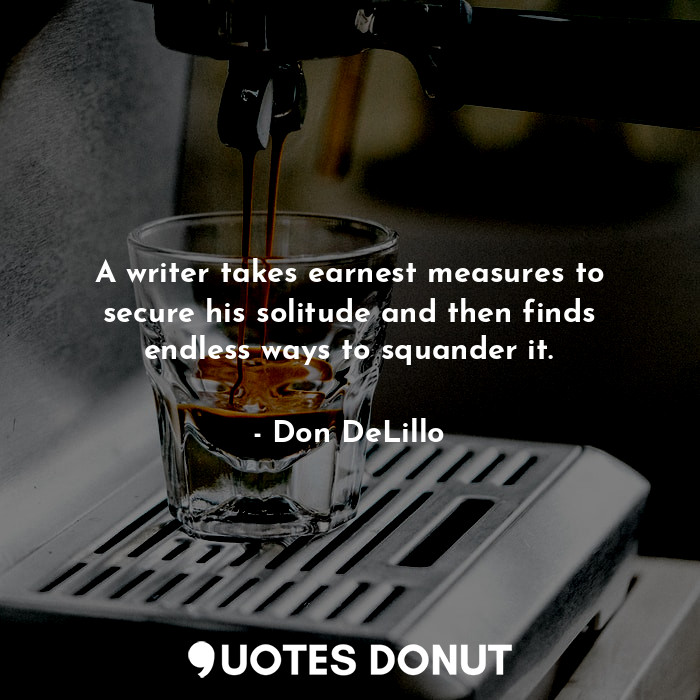  A writer takes earnest measures to secure his solitude and then finds endless wa... - Don DeLillo - Quotes Donut