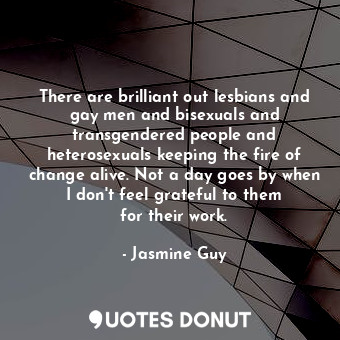 There are brilliant out lesbians and gay men and bisexuals and transgendered people and heterosexuals keeping the fire of change alive. Not a day goes by when I don&#39;t feel grateful to them for their work.