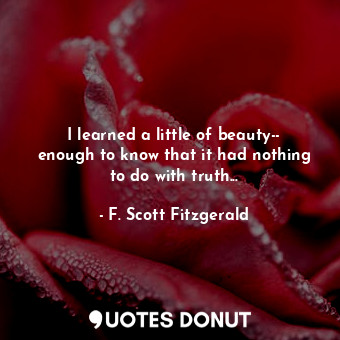  I learned a little of beauty-- enough to know that it had nothing to do with tru... - F. Scott Fitzgerald - Quotes Donut