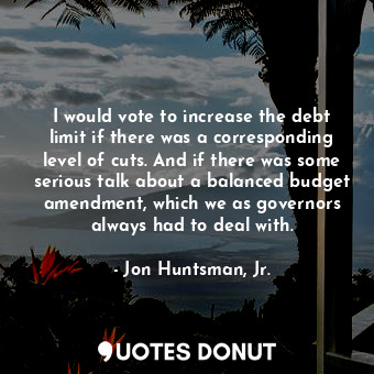 I would vote to increase the debt limit if there was a corresponding level of cuts. And if there was some serious talk about a balanced budget amendment, which we as governors always had to deal with.