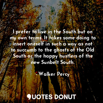 I prefer to live in the South but on my own terms. It takes some doing to insert oneself in such a way as not to succumb to the ghosts of the Old South or the happy hustlers of the new Sunbelt South.