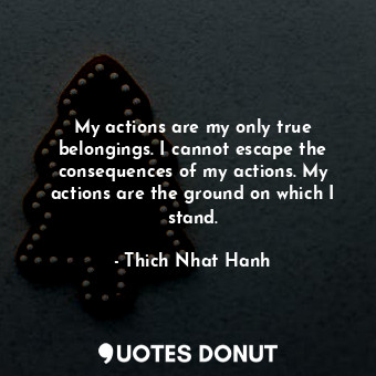  My actions are my only true belongings. I cannot escape the consequences of my a... - Thich Nhat Hanh - Quotes Donut