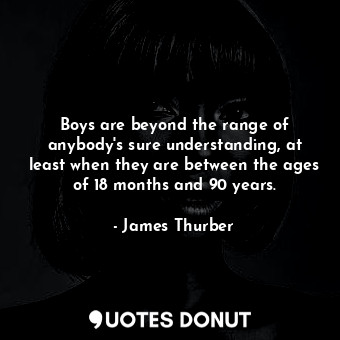 Boys are beyond the range of anybody&#39;s sure understanding, at least when they are between the ages of 18 months and 90 years.