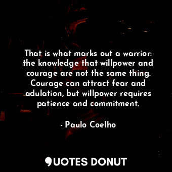That is what marks out a warrior: the knowledge that willpower and courage are not the same thing. Courage can attract fear and adulation, but willpower requires patience and commitment.