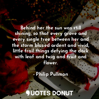 Behind her the sun was still shining, so that every grove and every single tree ... - Philip Pullman - Quotes Donut