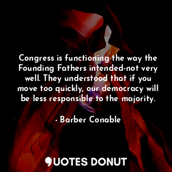 Congress is functioning the way the Founding Fathers intended-not very well. They understood that if you move too quickly, our democracy will be less responsible to the majority.