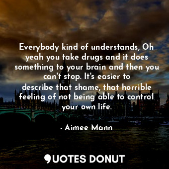 Everybody kind of understands, Oh yeah you take drugs and it does something to your brain and then you can&#39;t stop. It&#39;s easier to describe that shame, that horrible feeling of not being able to control your own life.