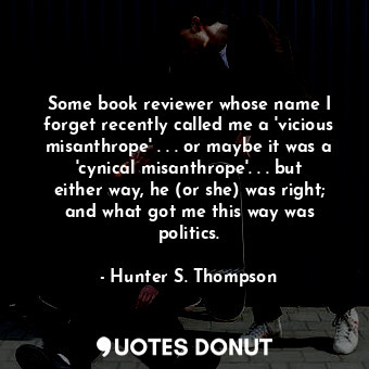 Some book reviewer whose name I forget recently called me a 'vicious misanthrope' . . . or maybe it was a 'cynical misanthrope'. . . but either way, he (or she) was right; and what got me this way was politics.