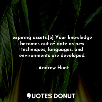  expiring assets.[3] Your knowledge becomes out of date as new techniques, langua... - Andrew Hunt - Quotes Donut
