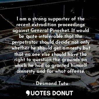 I am a strong supporter of the recent extradition proceedings against General Pinochet. It would be quite intolerable that the perpetrator should decide not only whether he should get amnesty but that no one else should have the right to question the grounds on which he had so granted himself amnesty and for what offense.