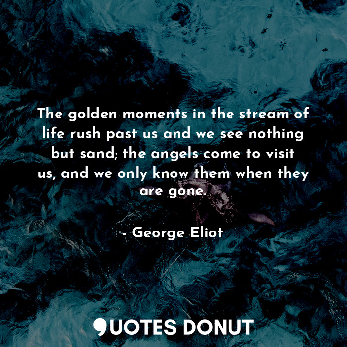 The golden moments in the stream of life rush past us and we see nothing but sand; the angels come to visit us, and we only know them when they are gone.