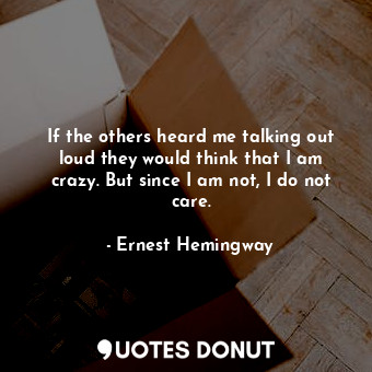 If the others heard me talking out loud they would think that I am crazy. But since I am not, I do not care.