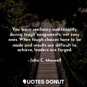 You learn resiliency and tenacity during tough assignments, not easy ones. When tough choices have to be made and results are difficult to achieve, leaders are forged.