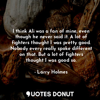 I think Ali was a fan of mine, even though he never said it. A lot of fighters thought I was pretty good. Nobody every really spoke different on that. But a lot of fighters thought I was good so.