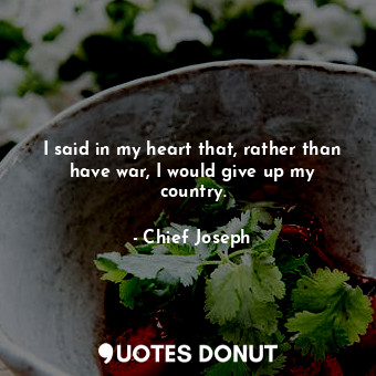  I said in my heart that, rather than have war, I would give up my country.... - Chief Joseph - Quotes Donut