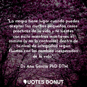  "La magia tiene lugar cuando puedes aceptar las muchas pequeñas cosas prácticas ... - Dr Ana García PhD DTM. - Quotes Donut
