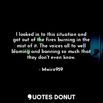  I looked in to this situation and got out of the fires burning in the mist of it... - Mwire959 - Quotes Donut